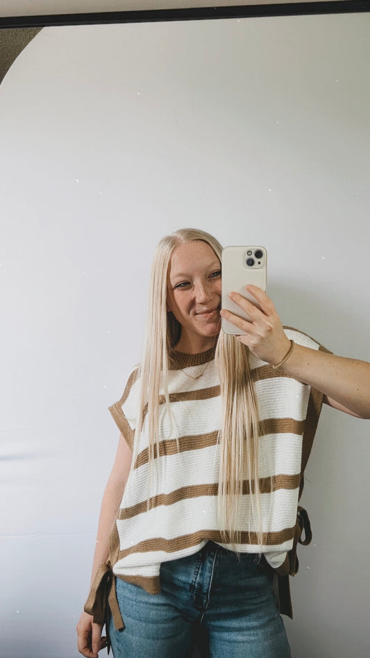 Mocha Striped Knit Top- Large